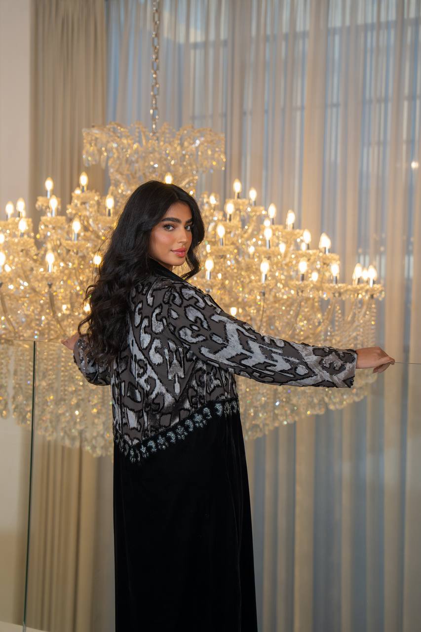 Black velvet blazer abaya. C:6703