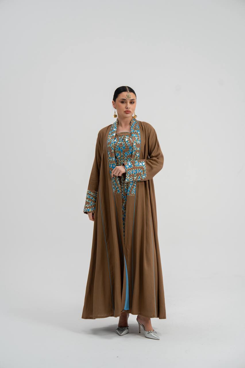 Abaya and dress set, linen with embroidery. C:6743