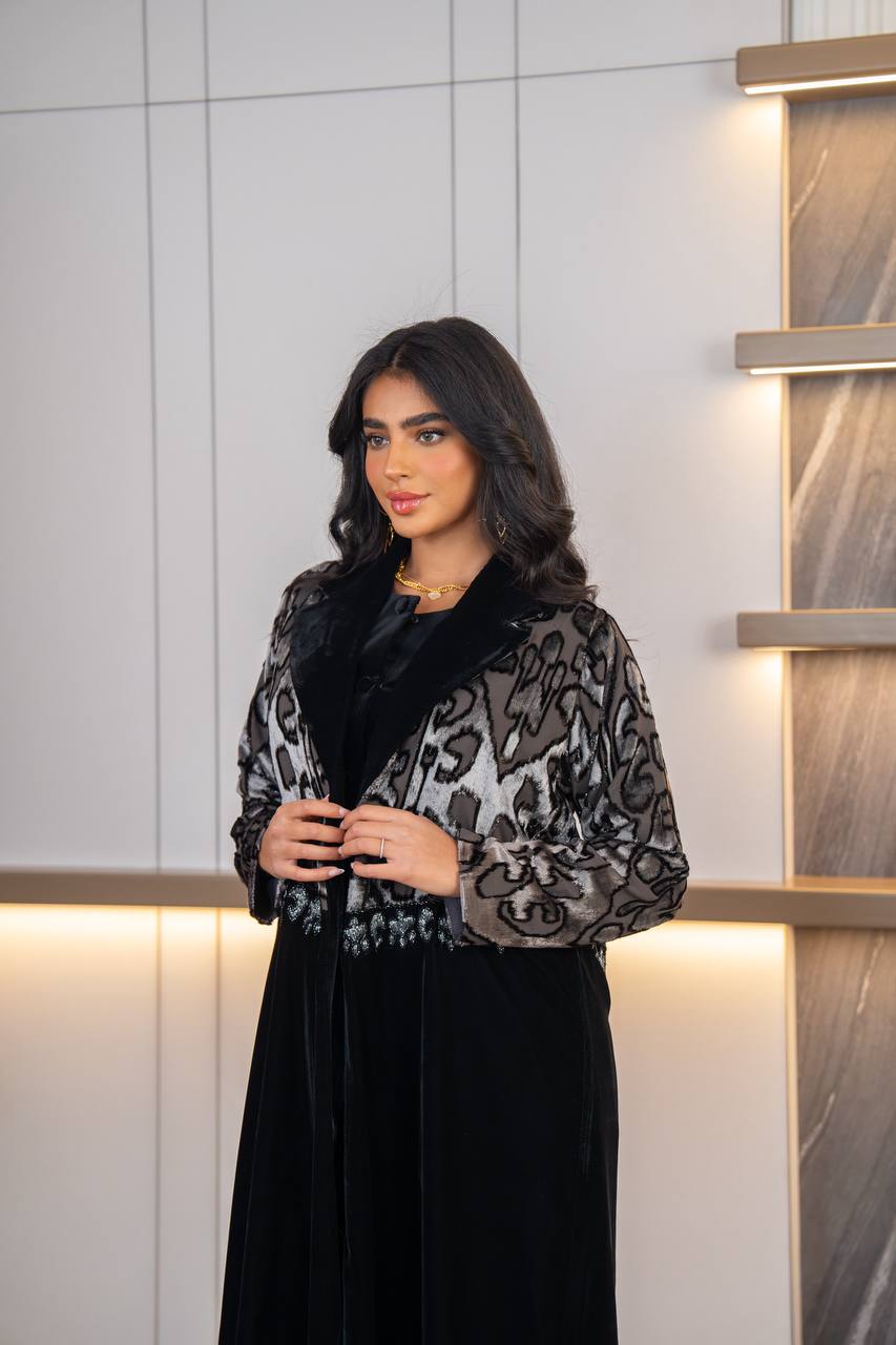 Black velvet blazer abaya. C:6703