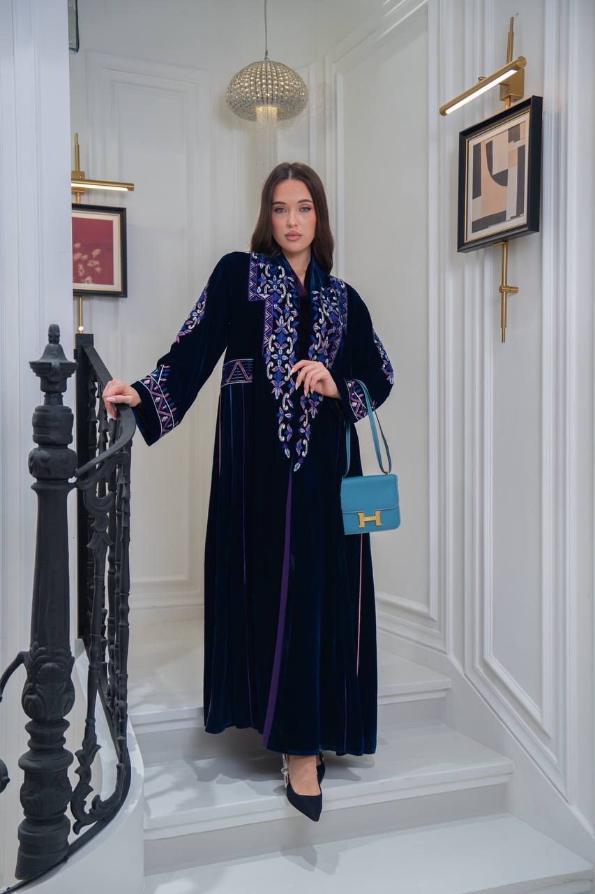 Velvet abaya with  unique embroidery. C:6709