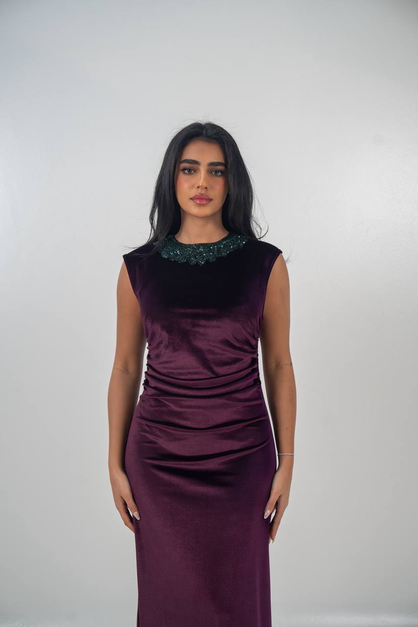 Velvet bisht and dress set in royal purple with hand embellishment.C:6715