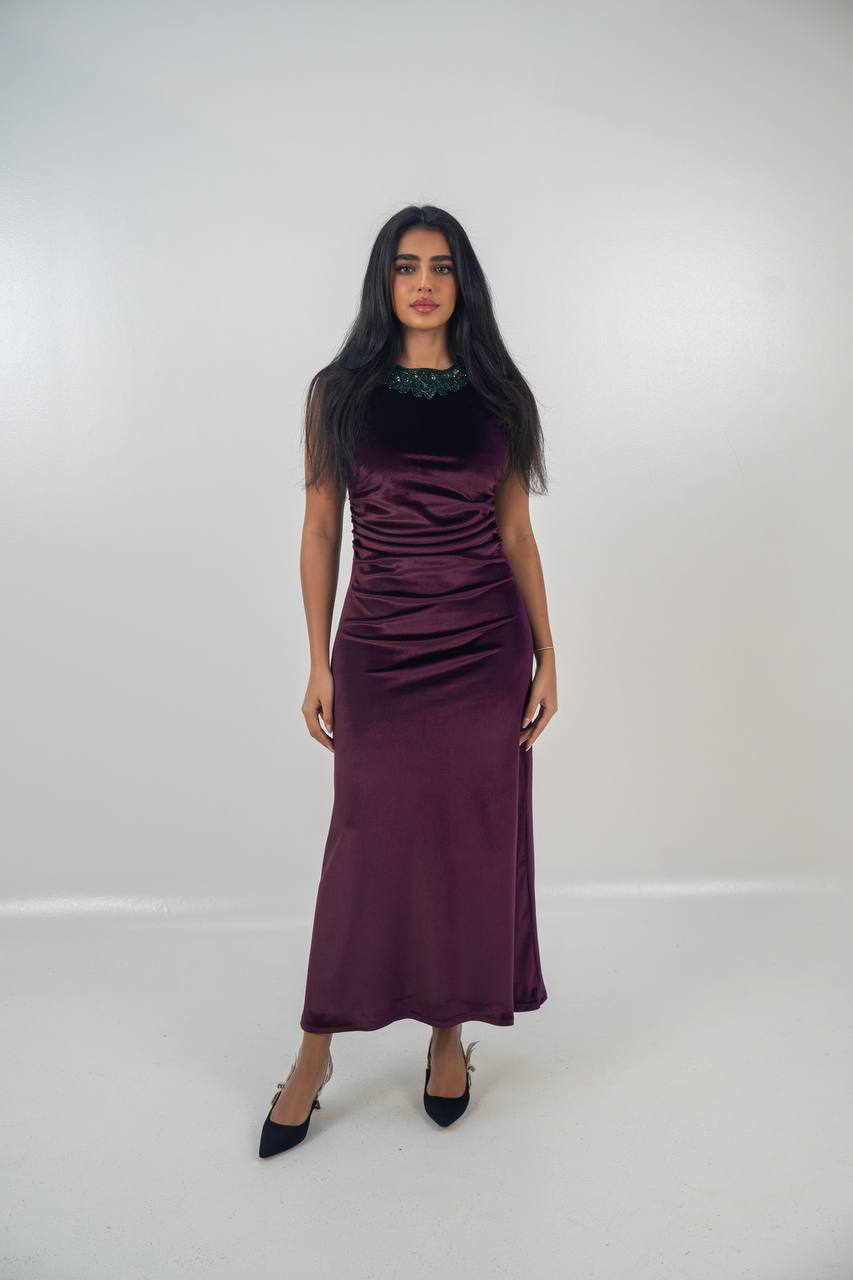 Velvet bisht and dress set in royal purple with hand embellishment.C:6715
