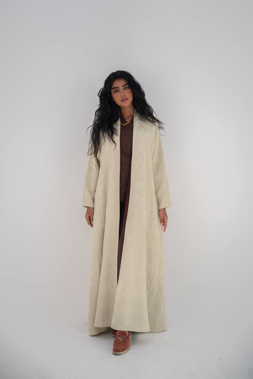 Beige crepe jacquard abaya C:6645