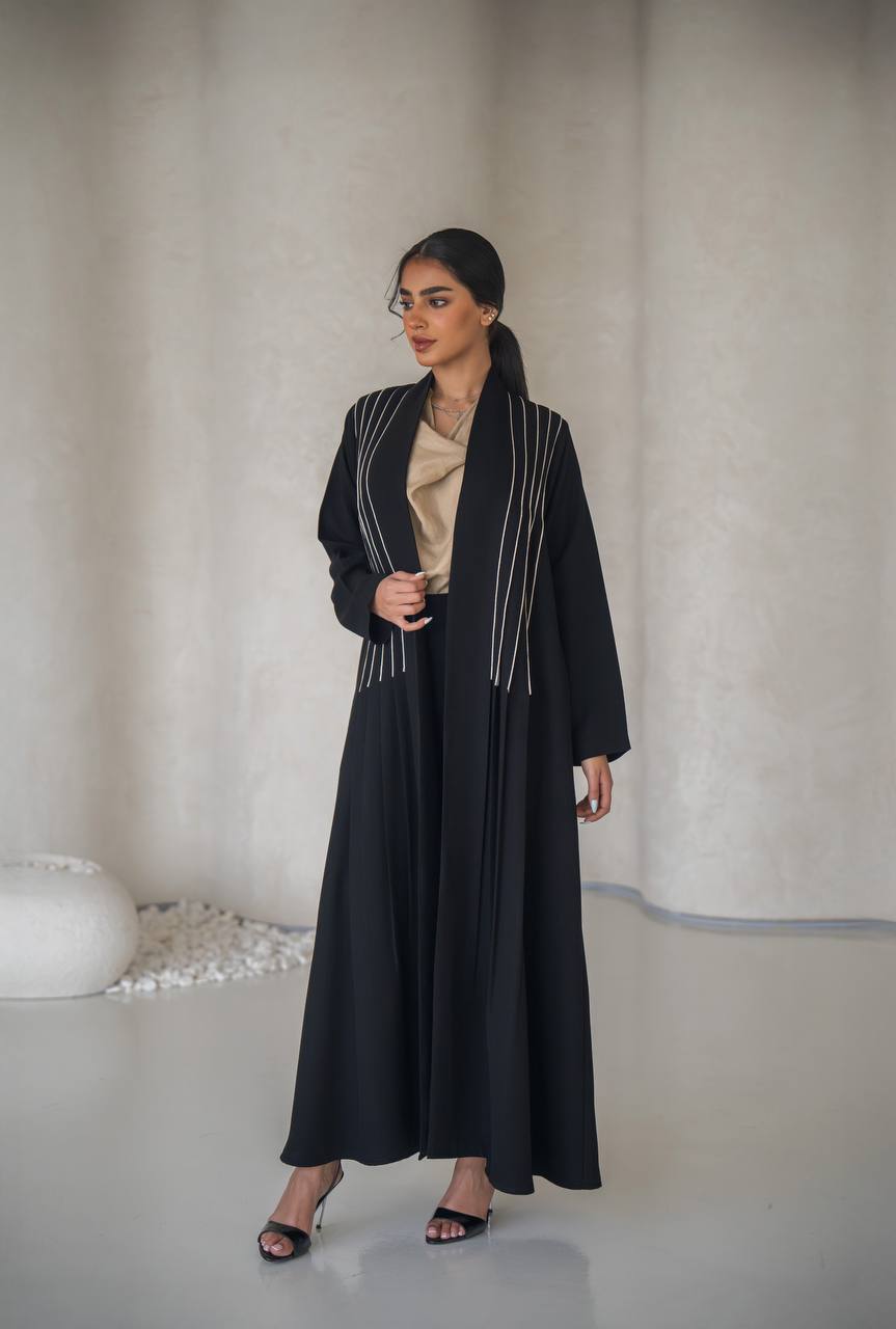 Black crepe abaya with inner set C:6637 Black