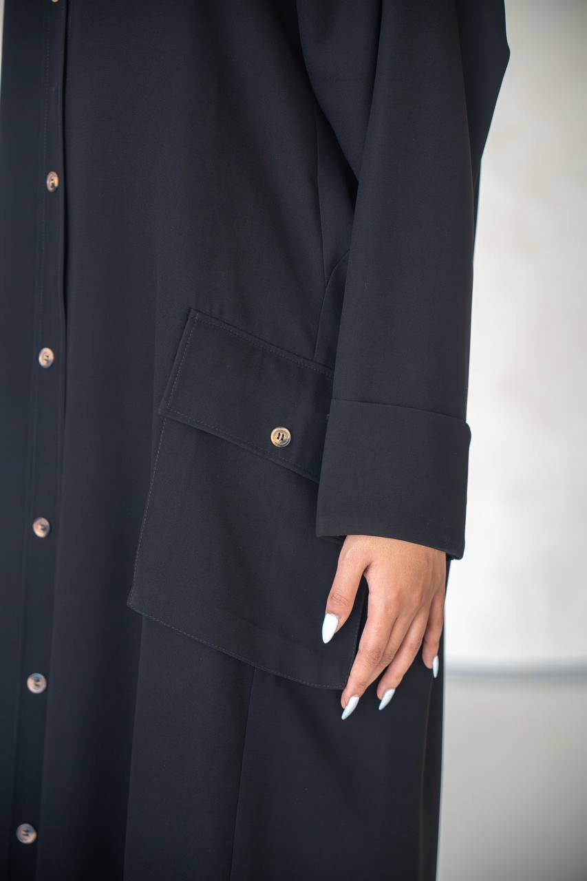 Free size abaya, black crepe fabric C:6639 (Free size)