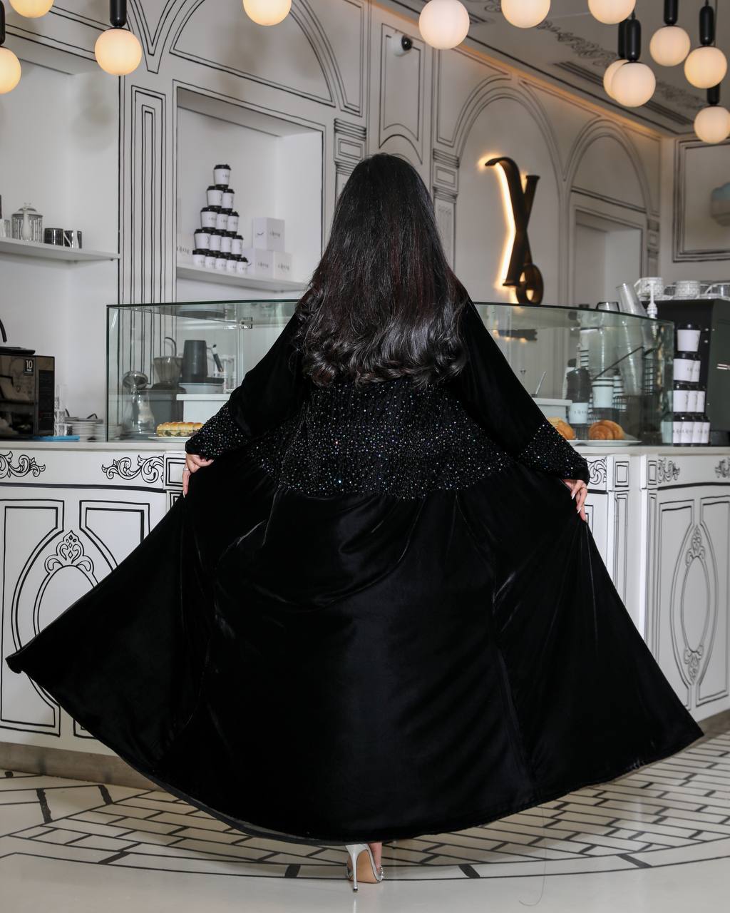 Abaya velvet with hand made beat  C:6314