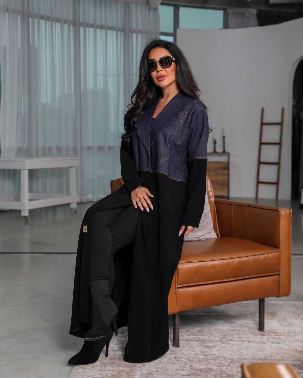 عبايه كريب بليزر جينز J3004