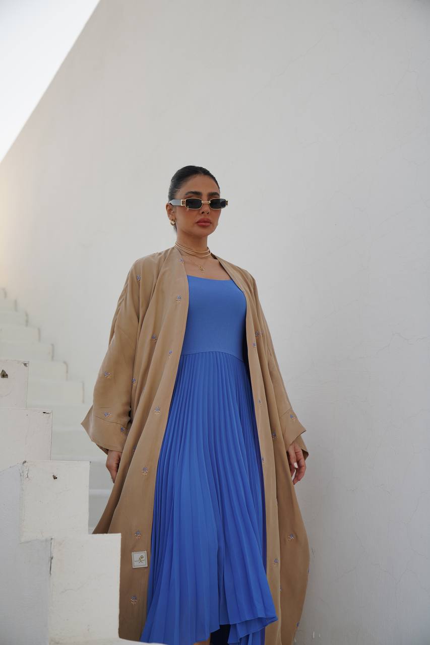 ABAYA CREPE COBRA WITH EMBROIDERY & HANDMADE C:6387BEIGE (FREE SIZE)