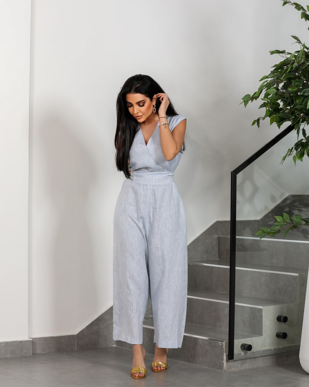 JUMBSOUIT LINEN LIGHT BLUE C:137