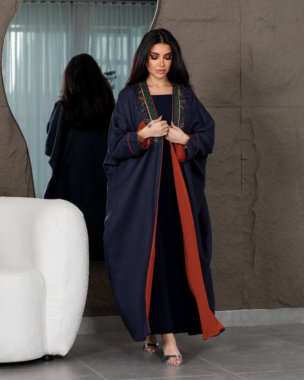 ABAYA BESHT LINEN WITH HANDMADE BEAT C:6439 (FREE SIZE)