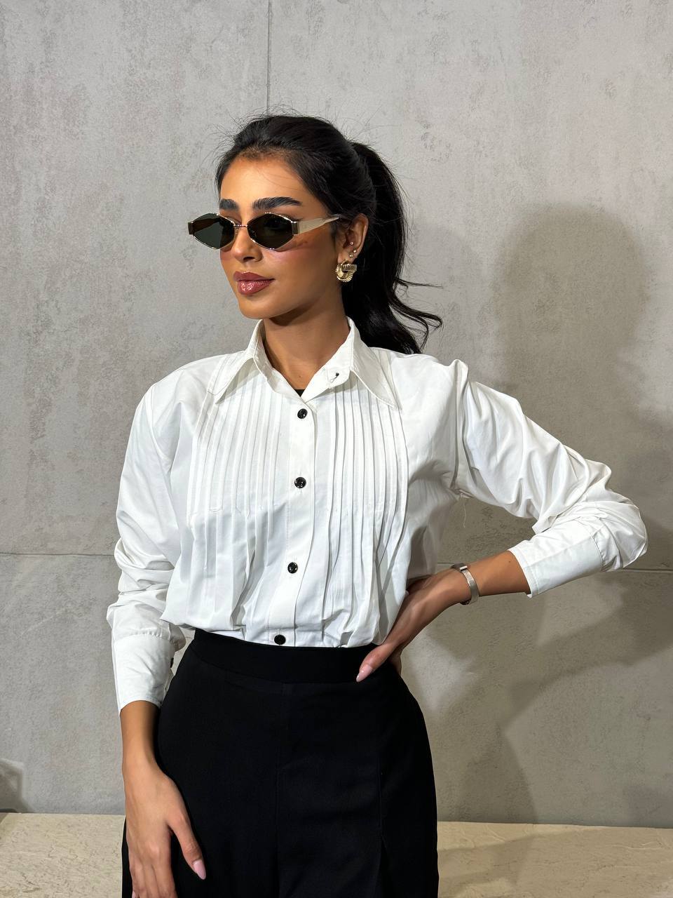 Cotton shirt and crepe trousers set C:165