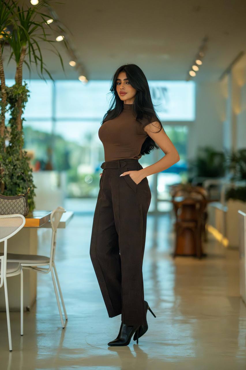 Cotton blouse and brown velvet trousers set  C:193
