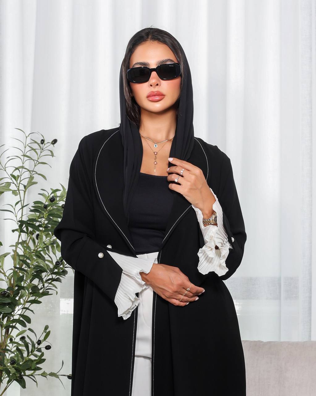 Black crepe abaya C:6474