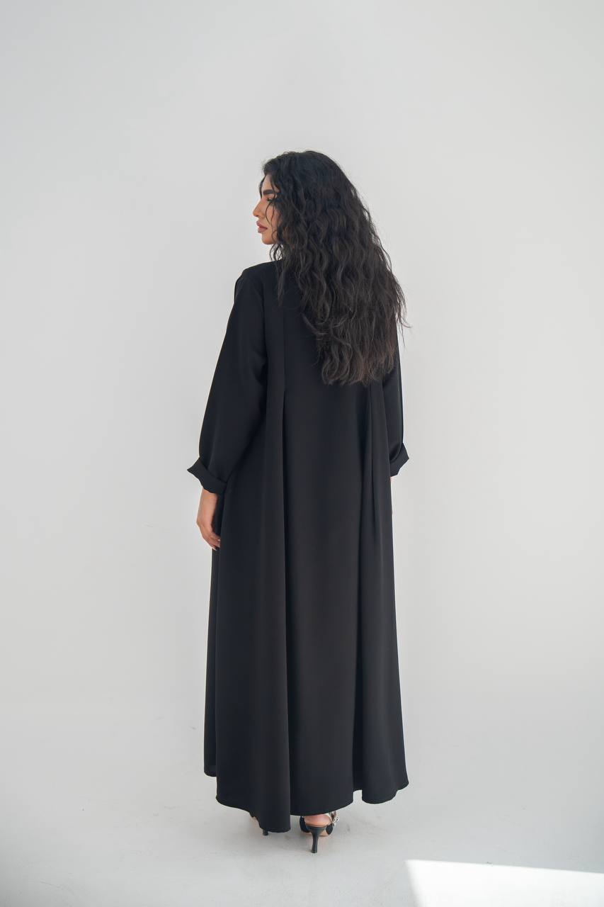 Black crepe abaya with pleats C:6649