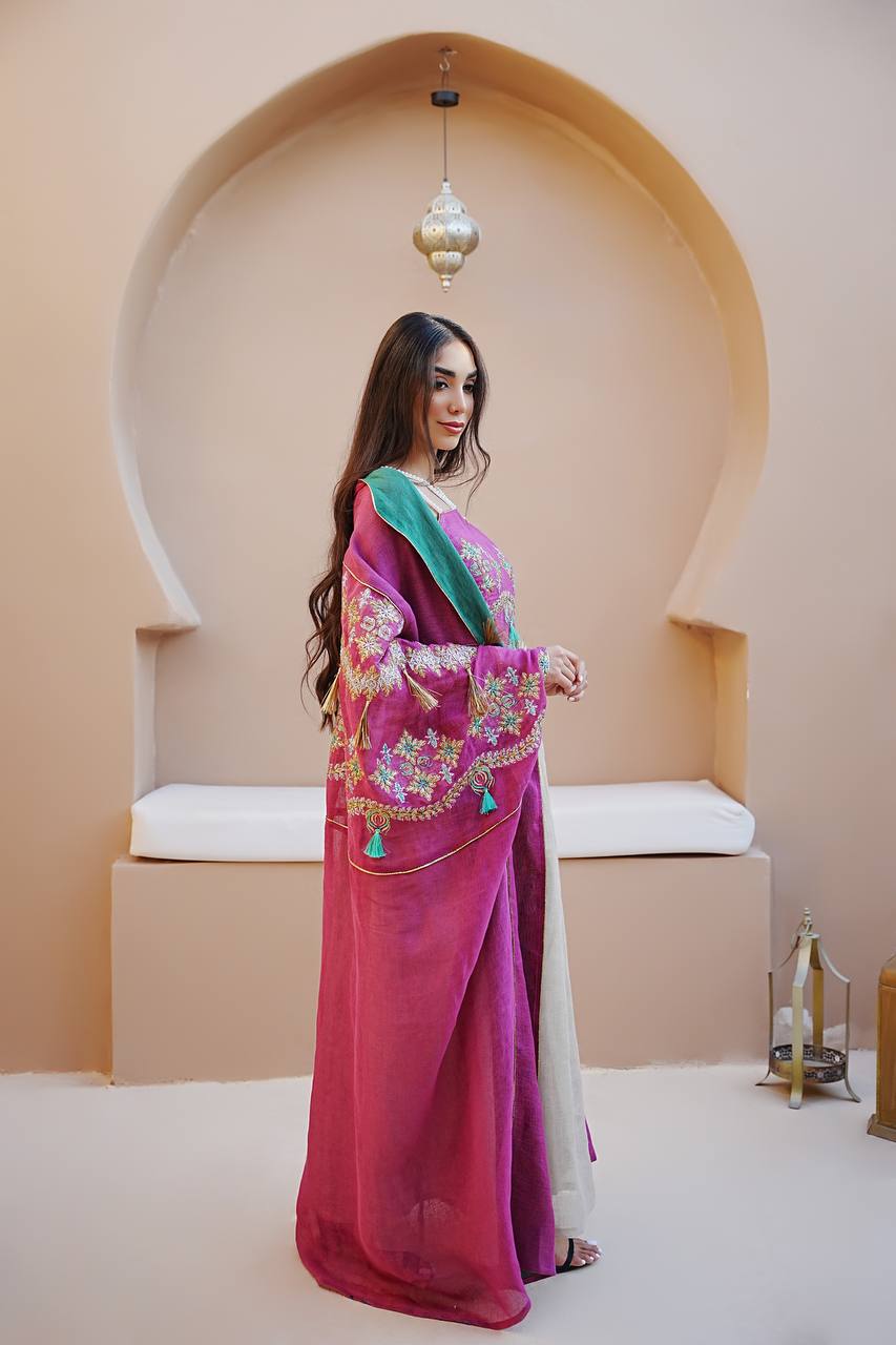 Pink burlap bisht with dress C:6593
