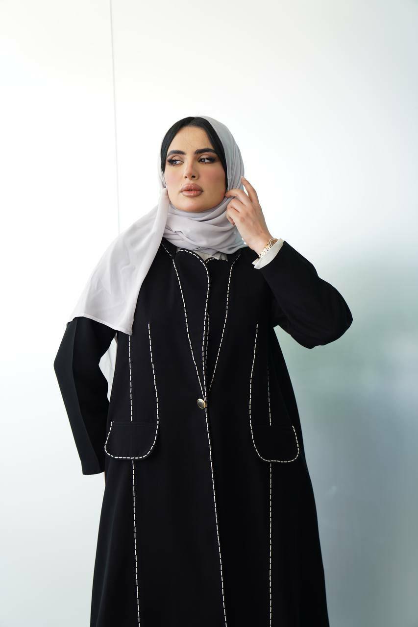 Black crepe abaya with hand sash C:6497