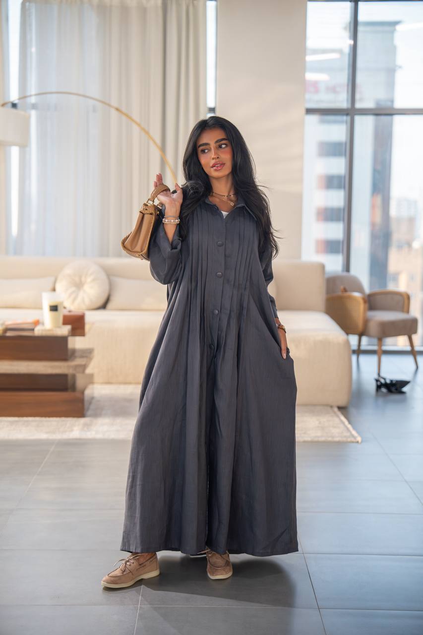 Free size abaya, gray linen C:6663 Gray