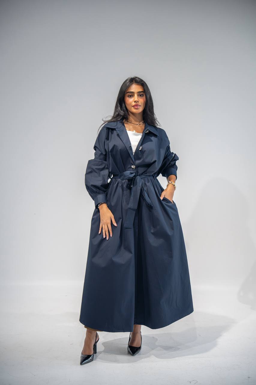 Elegant free size trench coat, in navy blue . C:6685 Navy