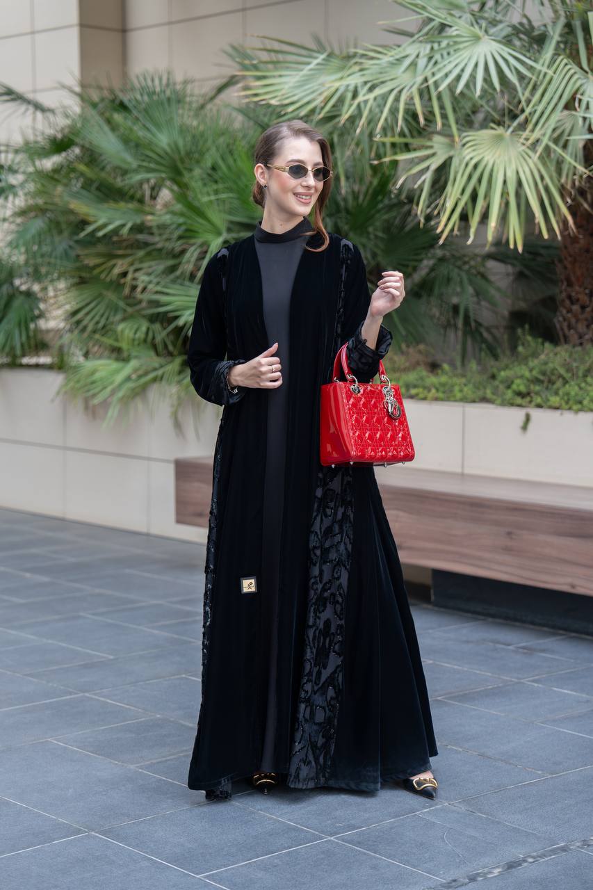 Black velvet abaya.C:6699