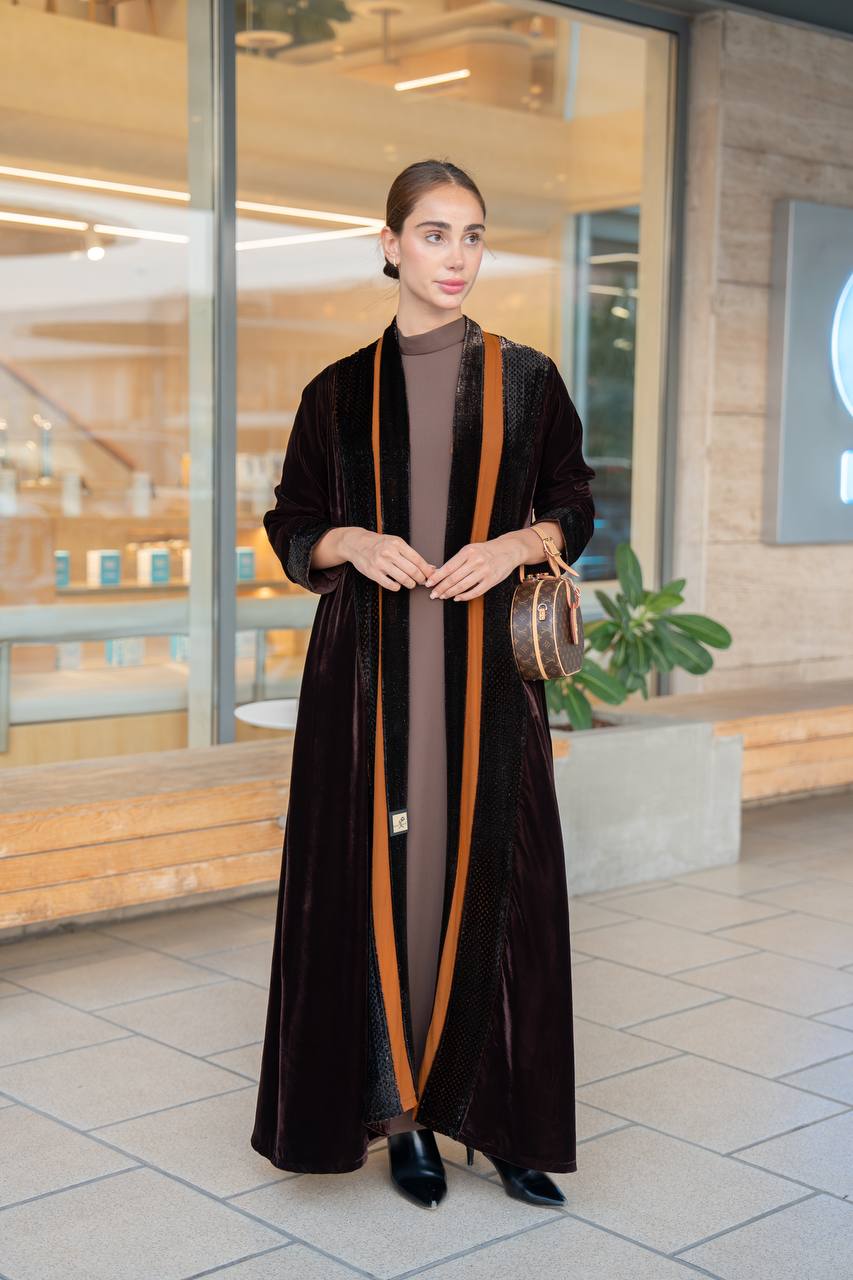 Brown velvet abaya.C:6698 Brown