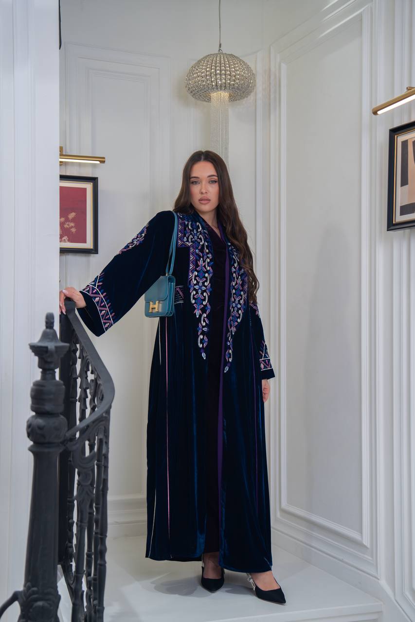 Velvet abaya with  unique embroidery. C:6709
