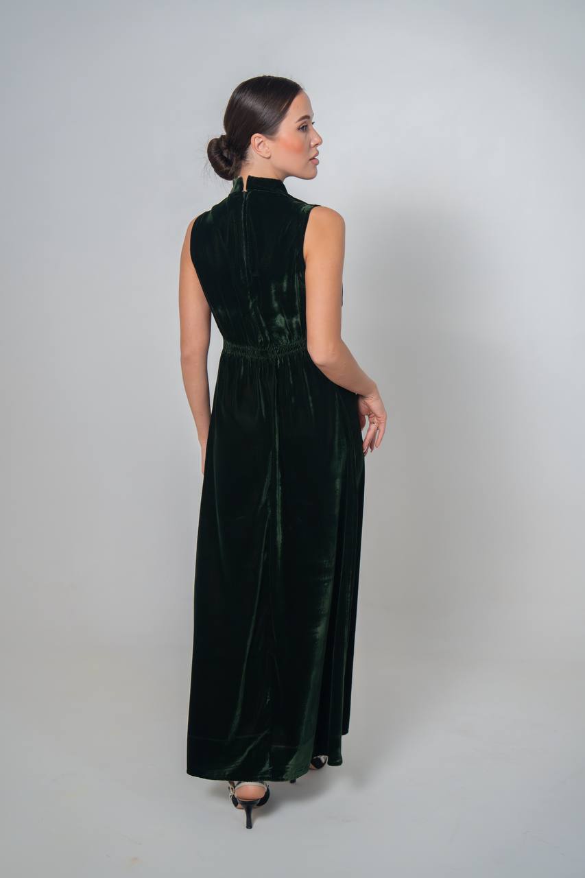 olive green velvet dress.C:222 Green