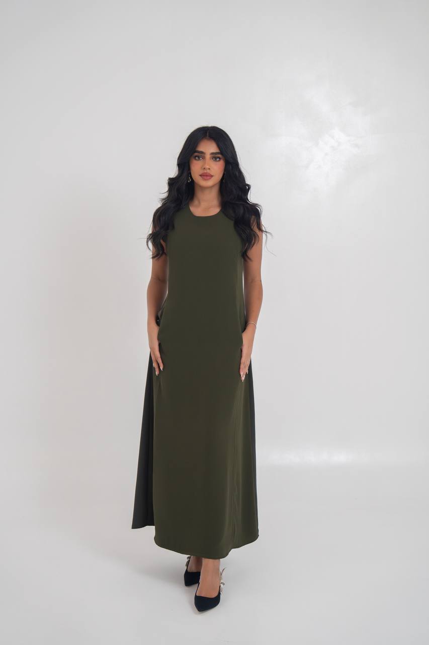 crepe dress in olive green. C:197 Olive Green