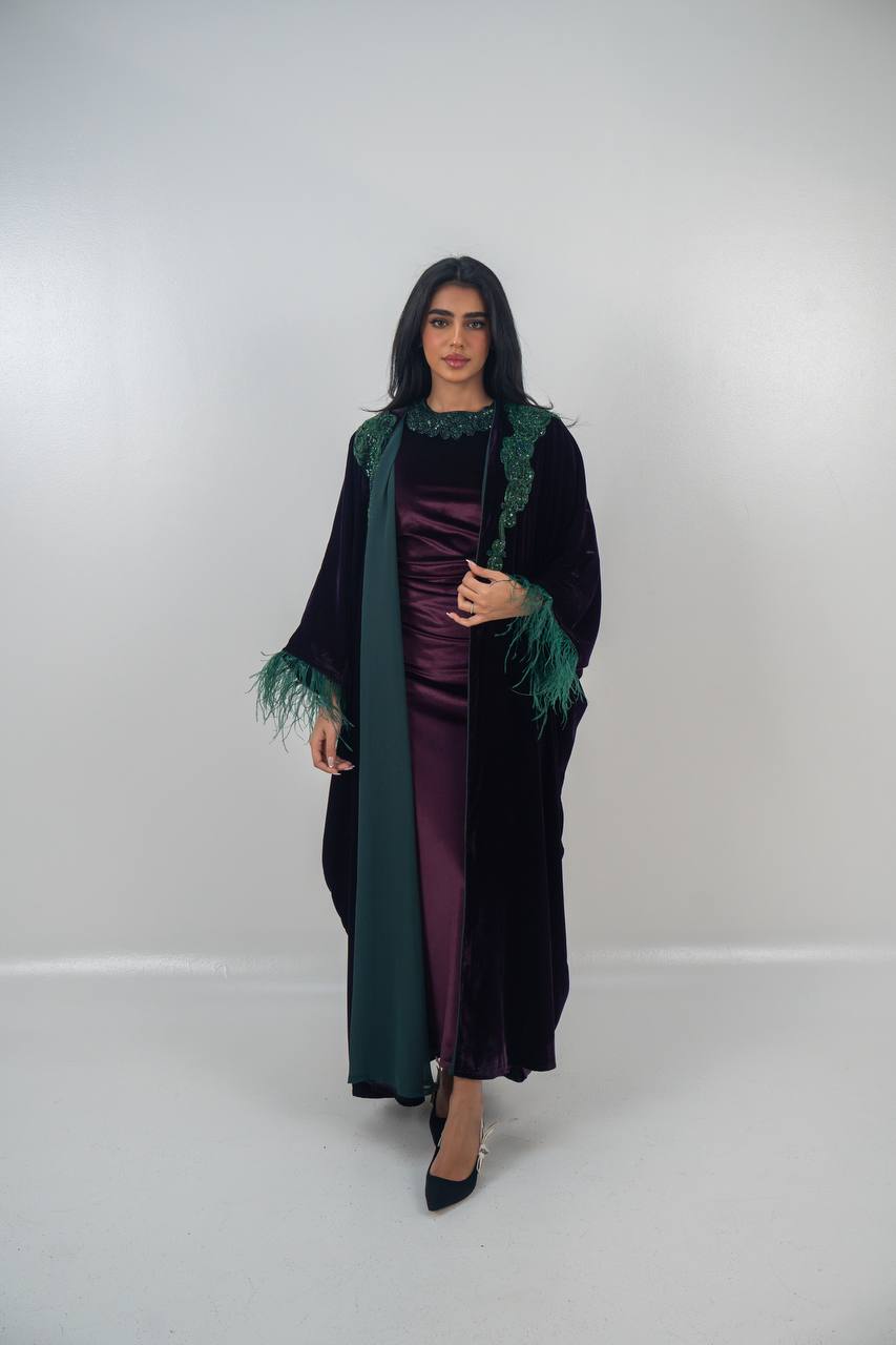Velvet bisht and dress set in royal purple with hand embellishment.C:6715
