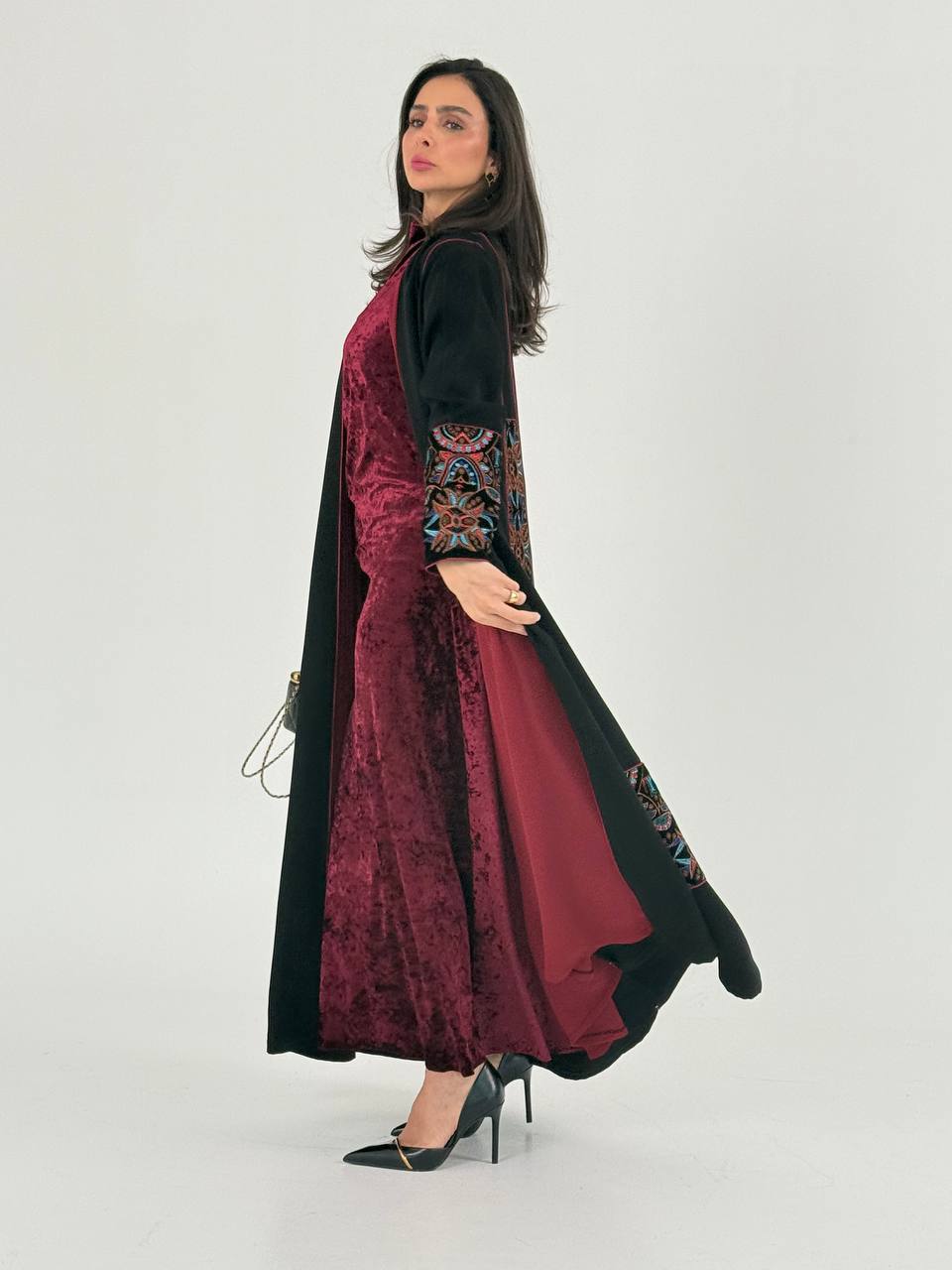 Black crepe abaya with embroidery. C:6737