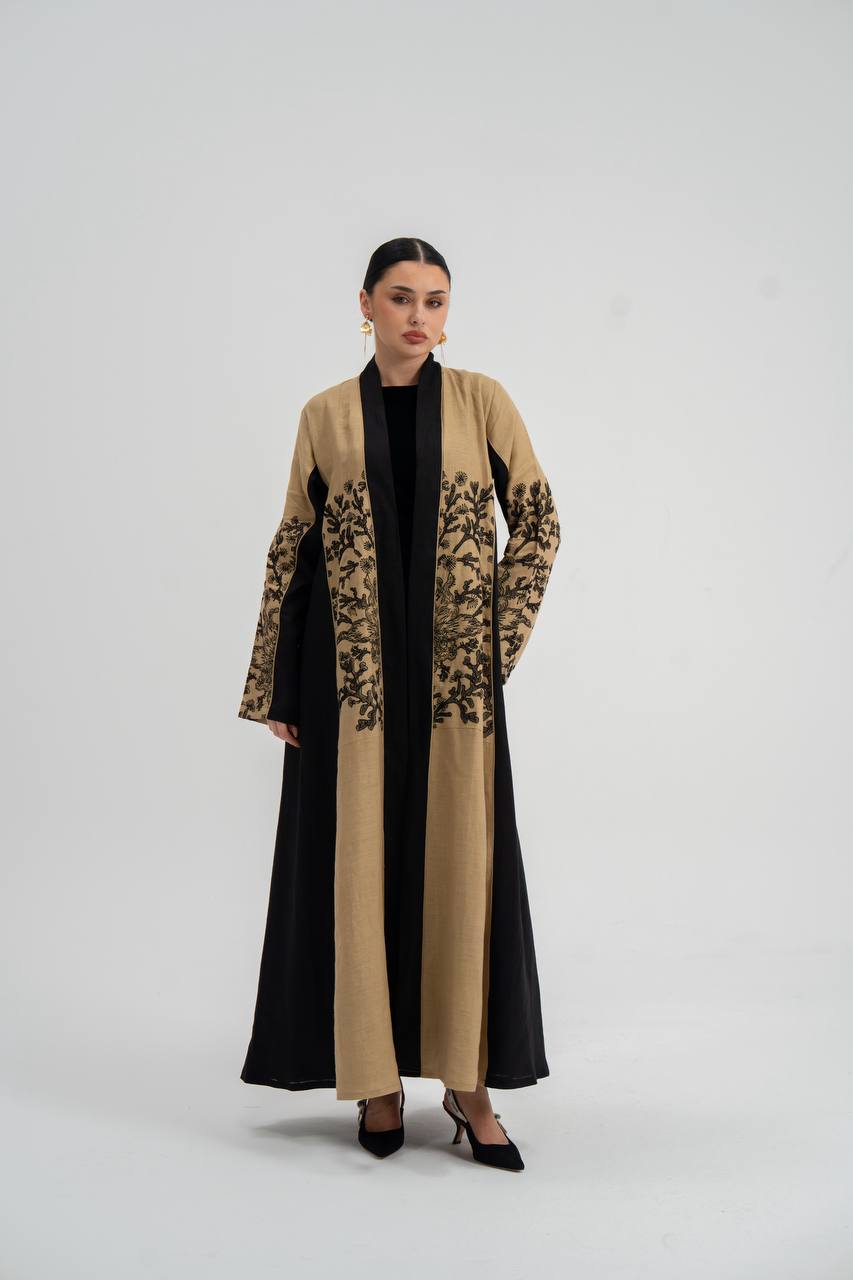 Linen abaya with embroidery. C:6749