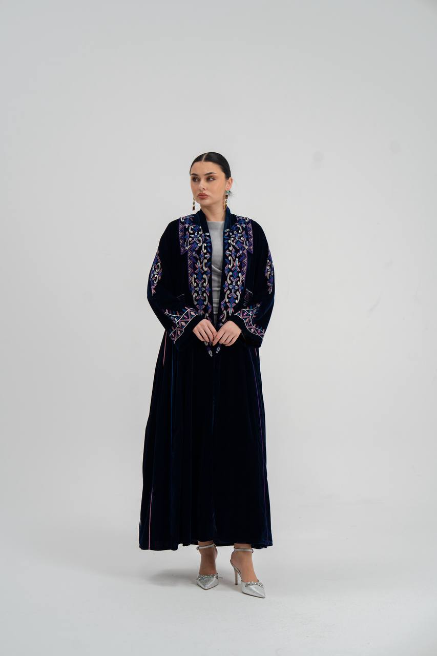 Velvet abaya with  unique embroidery. C:6709