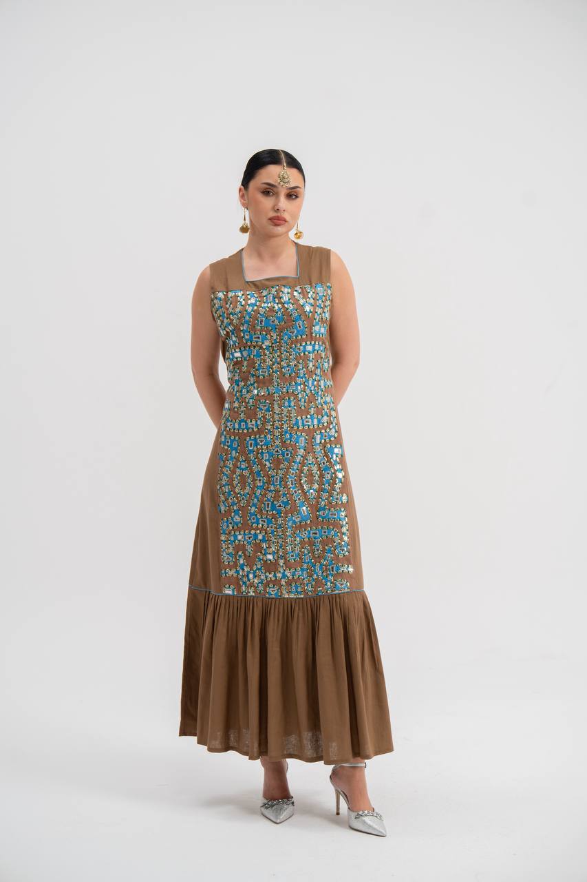 Abaya and dress set, linen with embroidery. C:6743