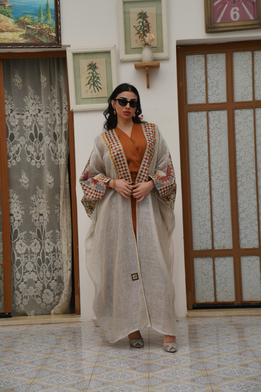 ABAYA BESHT LINEN WITH EMBROIDERY . C:6412