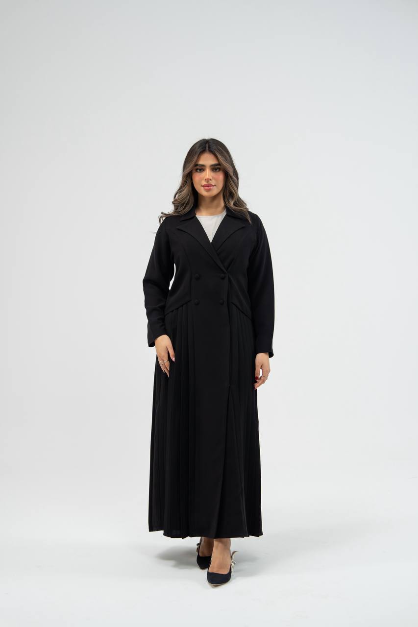 عباية بخام كريب باللون الاسود. C: 6776