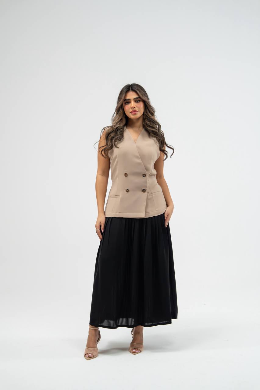 Crepe dress with linen. C:208 bige black