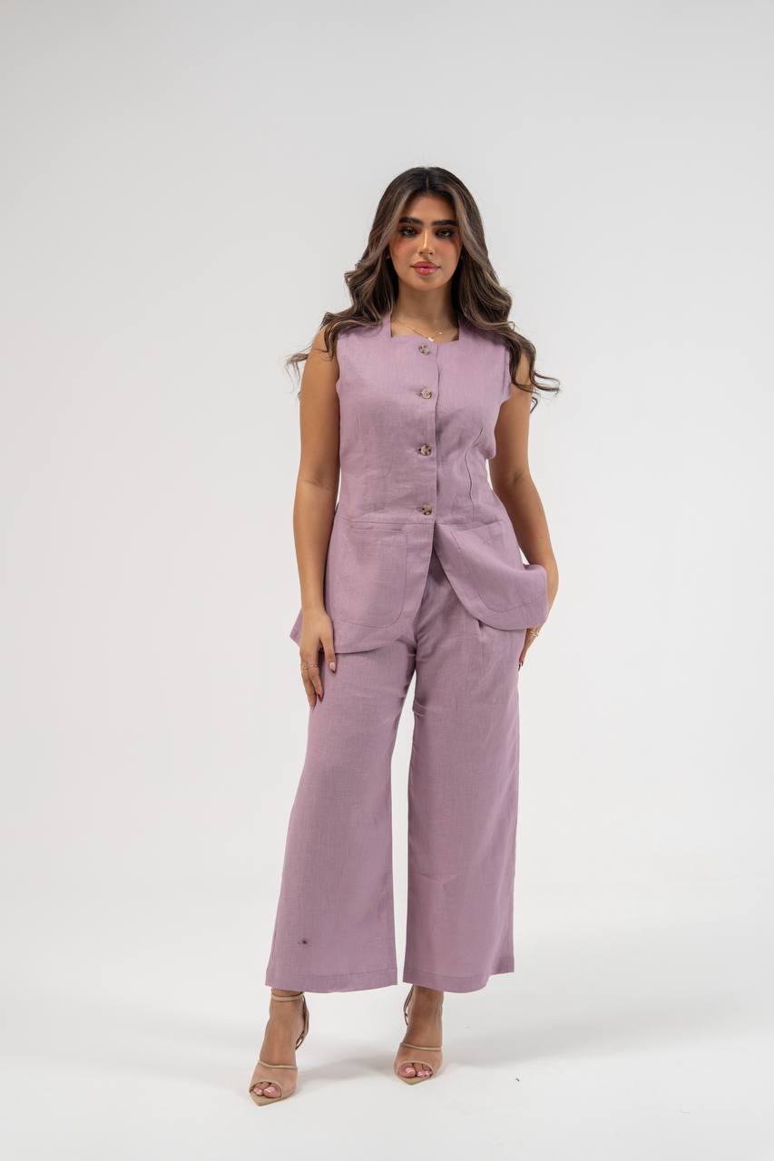 Vest and pants set, linen in purple.C:230 purple