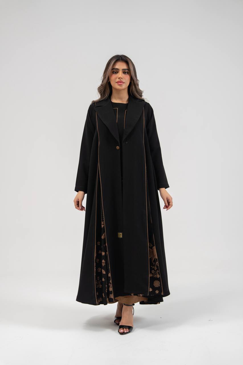 Black crepe abaya with embroidery. C:6770