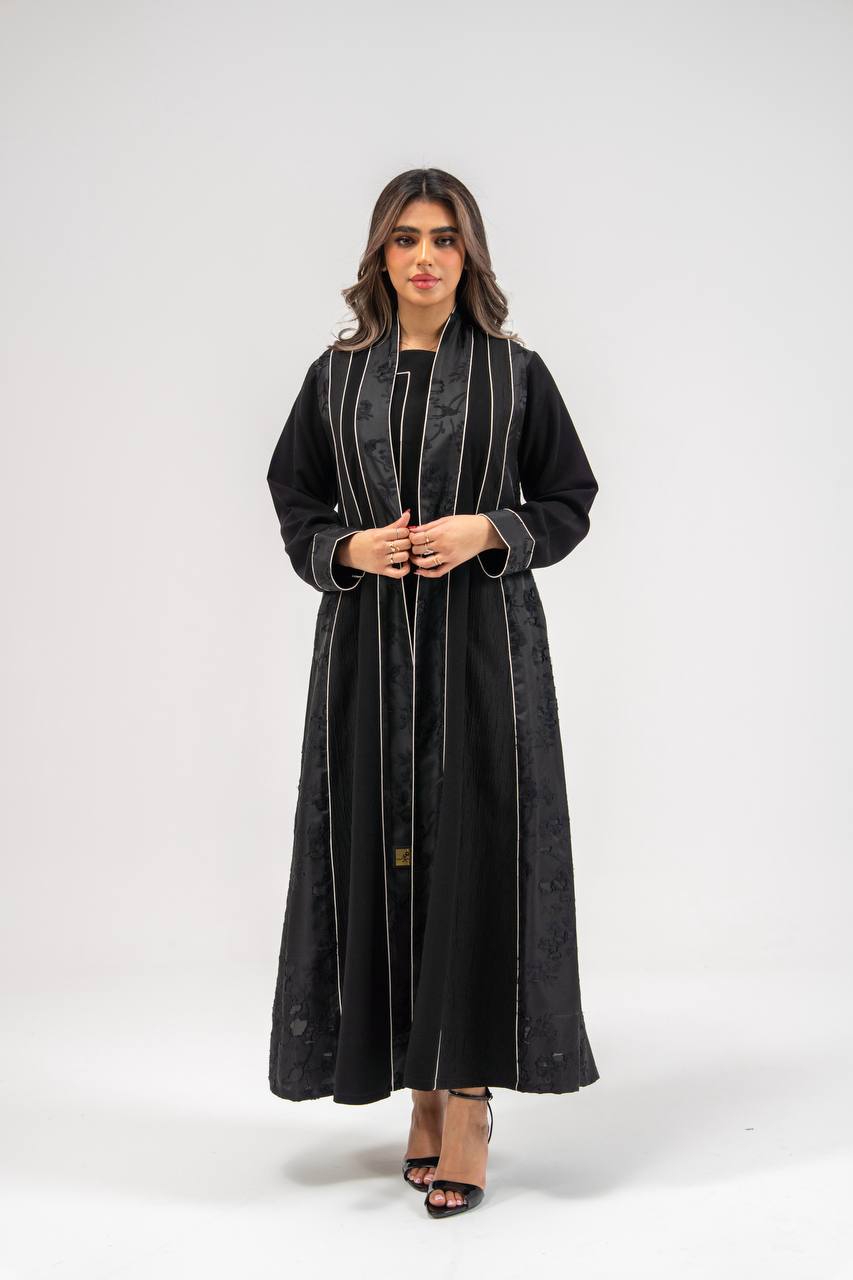 Black crepe fabric abaya with jacquard. C:6773