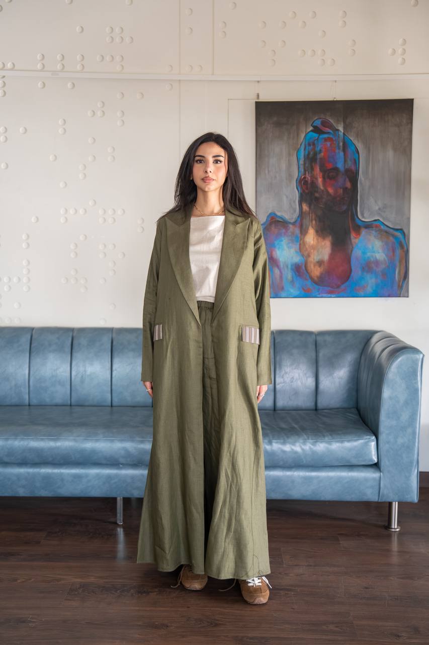 Green linen abaya. C: 6777