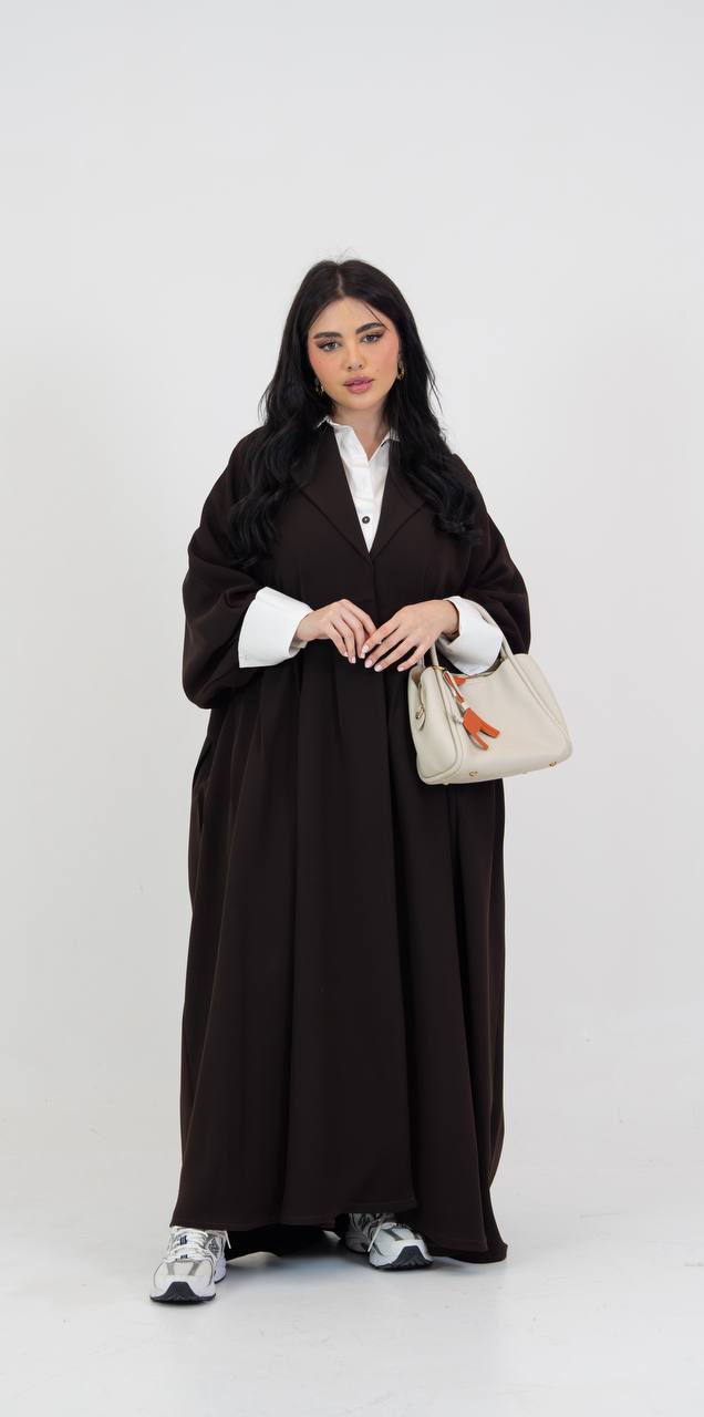عباية كريب باللون البني الغامق .C:3034