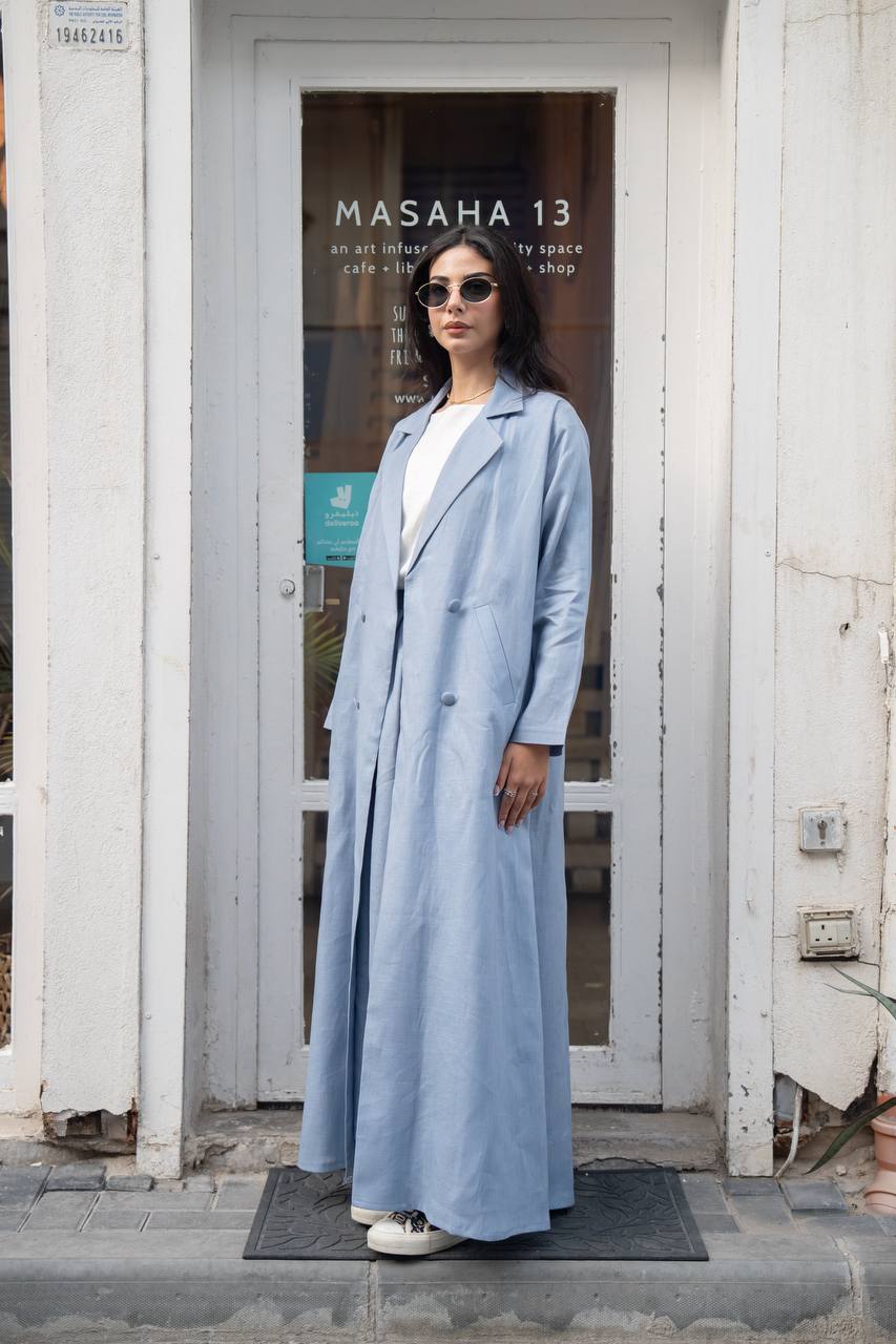 Linen abaya in blue. C:6779 Sky blue