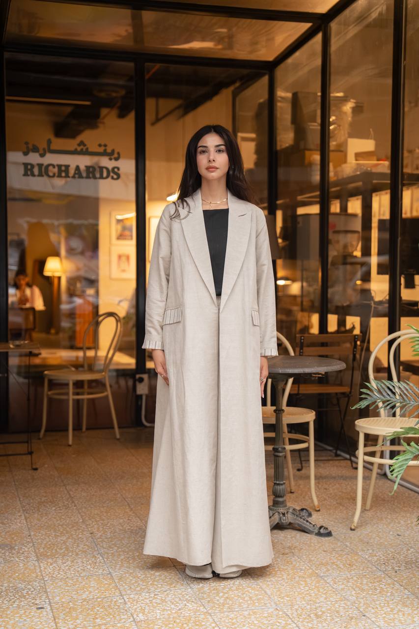 Linen abaya in beige.C:6777 beige