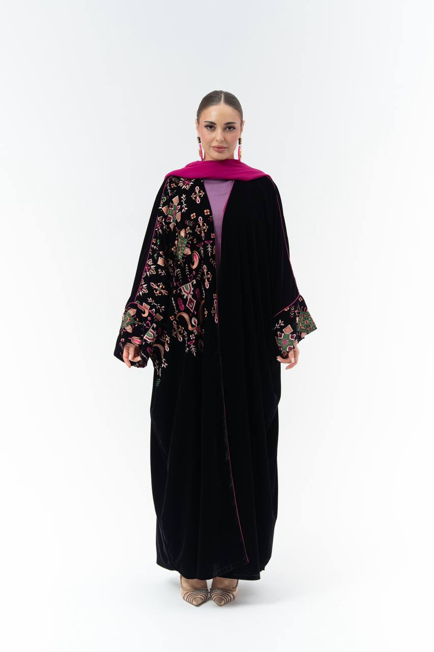 Black velvet bisht with embroidery.C:6844