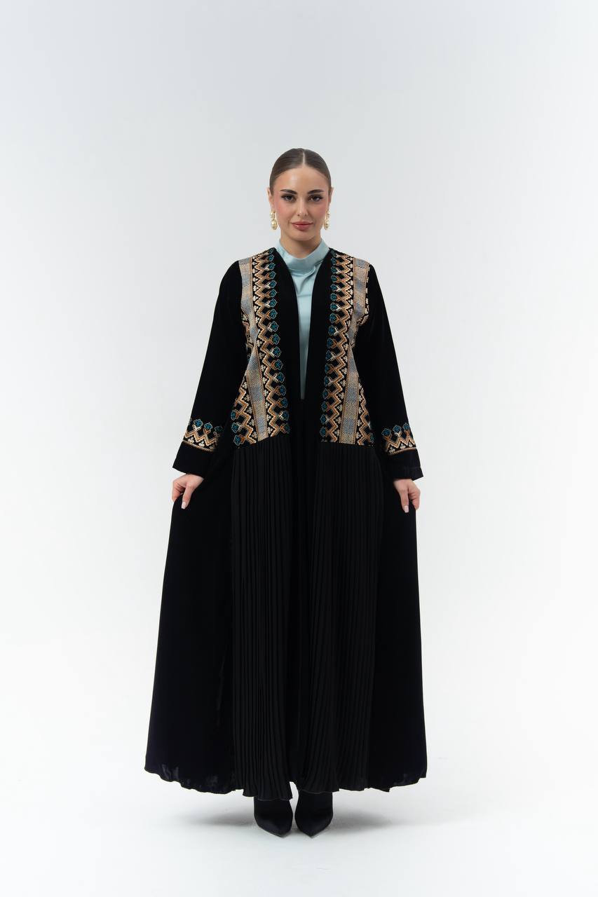Black velvet abaya with embroidery.C:6846