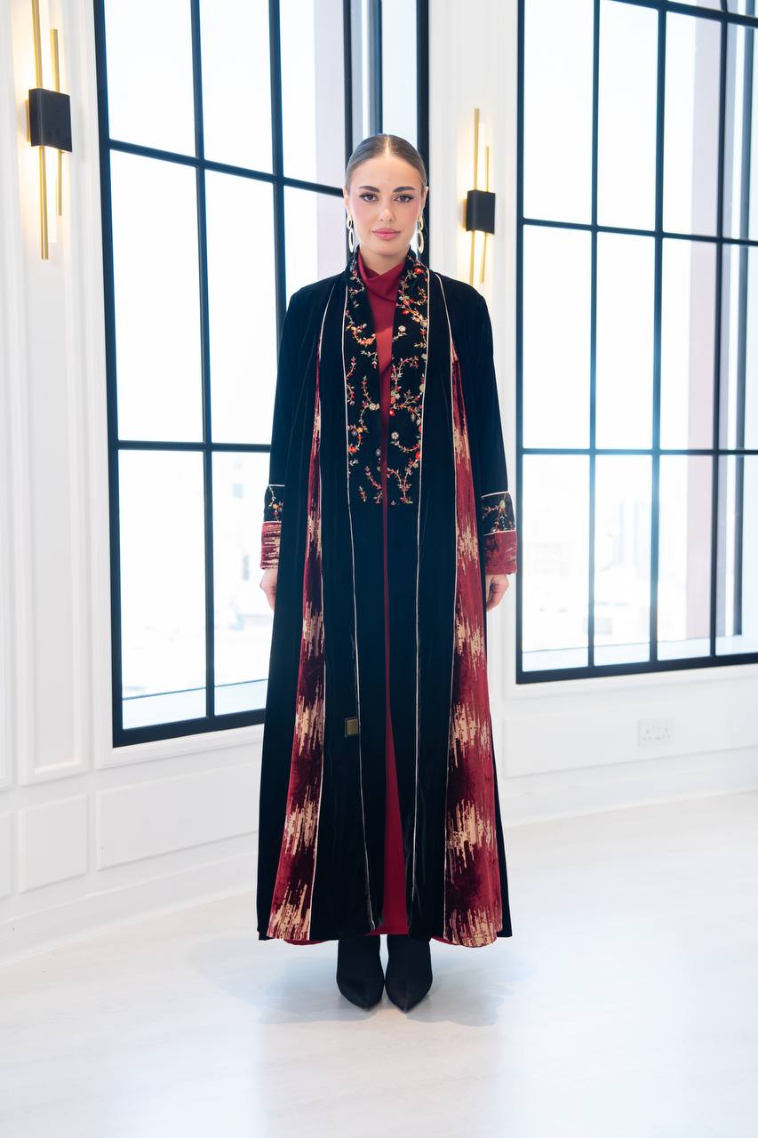 velvet abaya with embroidery.C:6850