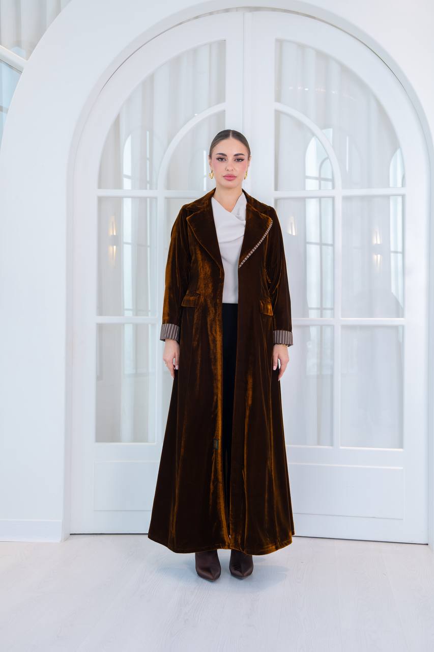 Velvet abaya with striped cotton.C:6849