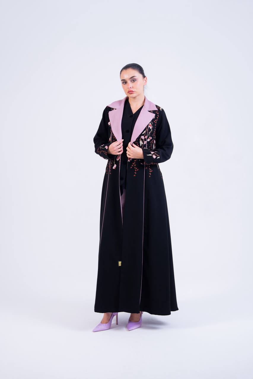 Black crepe abaya with embroidery.C:6853
