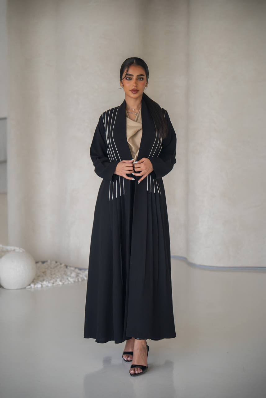 Black crepe abaya with inner set C:6637 Black