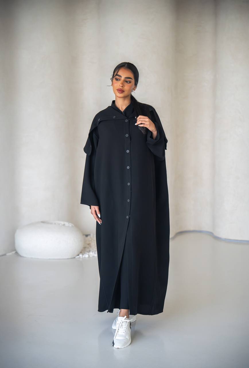 Free size abaya in black crepe fabric C:6638 (Free size)