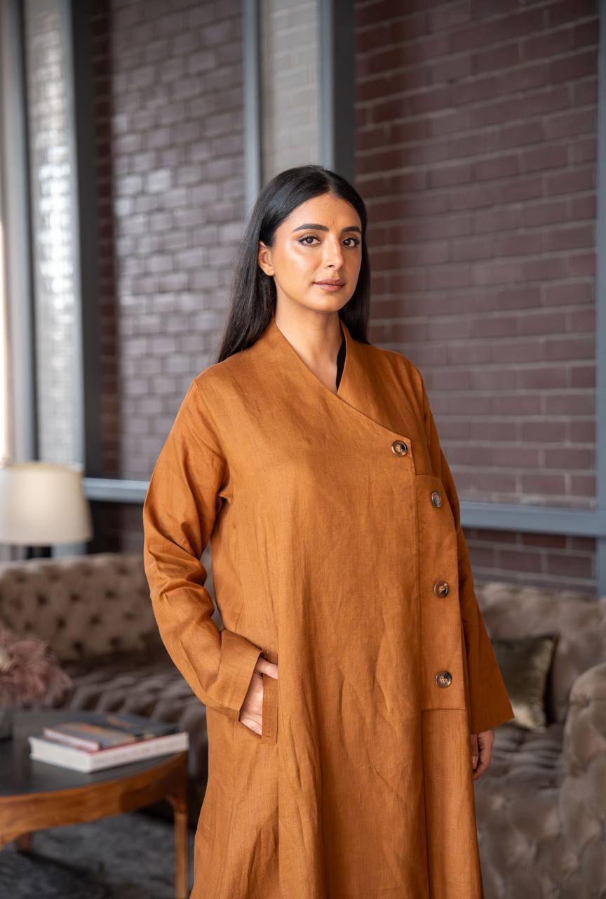 Camel Linen Abaya C:6586